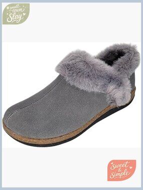 Suede Ankle Bootie Slippers with Faux Fur Lining, Indoor Outdoor Use